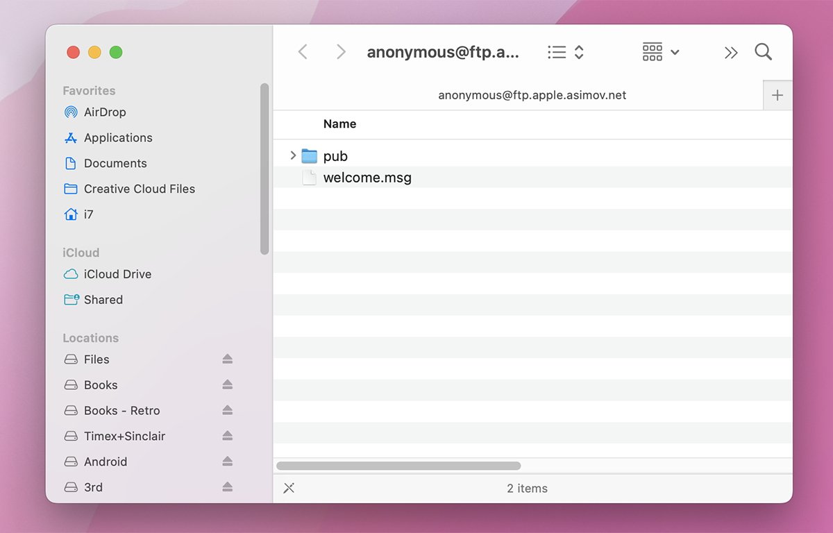 Asimov FTP server společnosti Apple.  Uvítá vás a 
