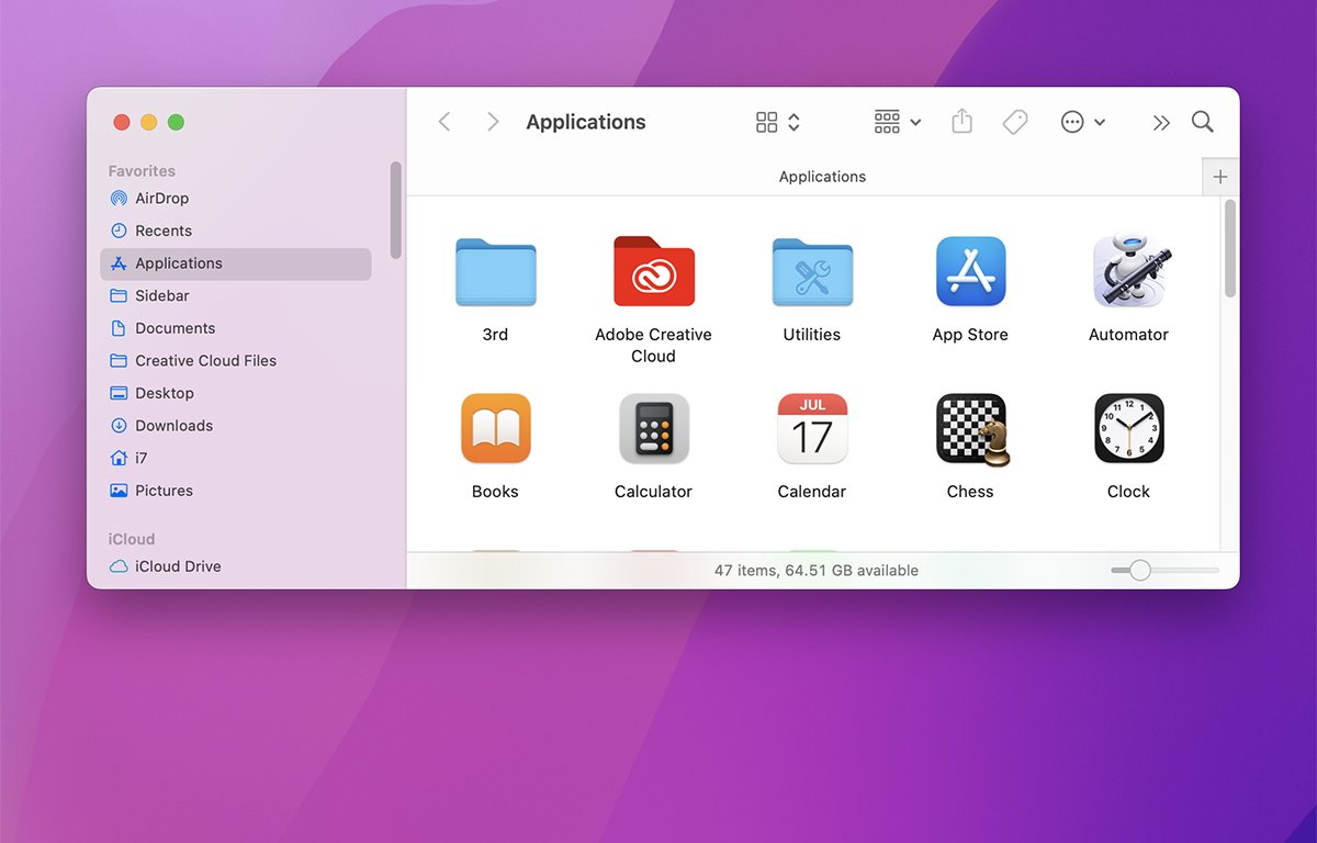 Panel nástrojů okna Finder.