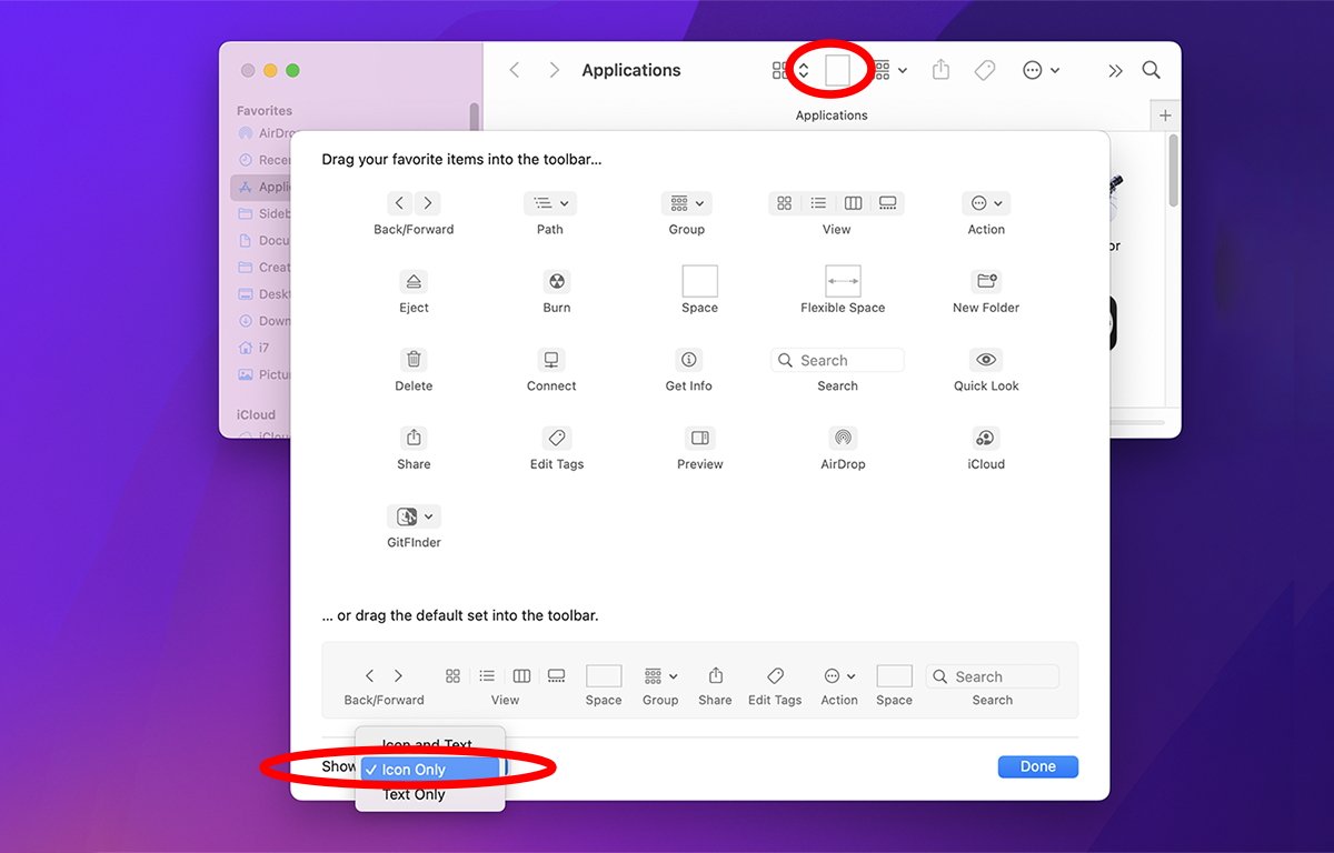 Přizpůsobit list lišty nástrojů.