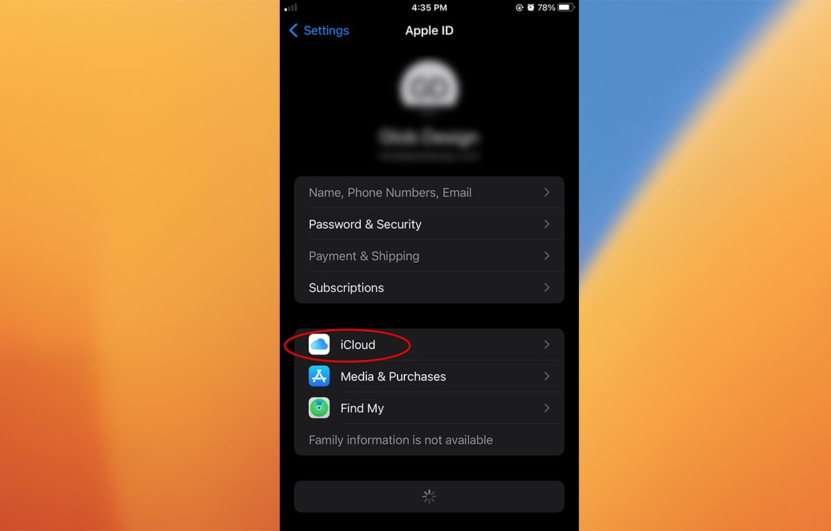 Klepněte na 'iCloud