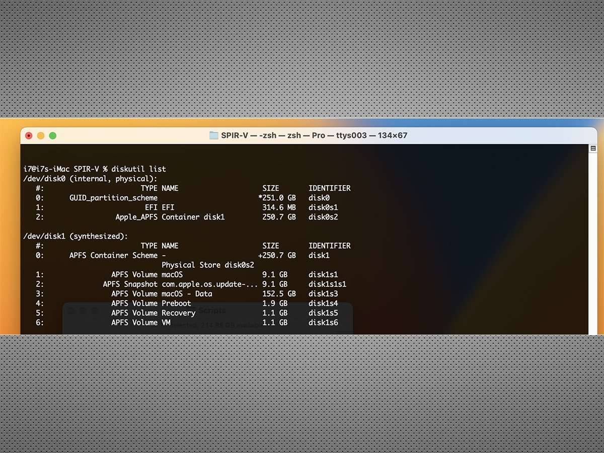 diskutil seznam v Terminálu.