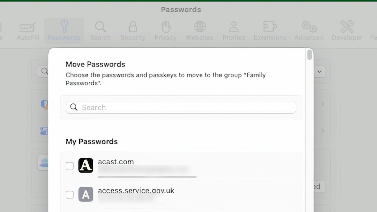 Určete, která hesla a přihlašovací údaje uživatelů chcete s touto skupinou sdílet