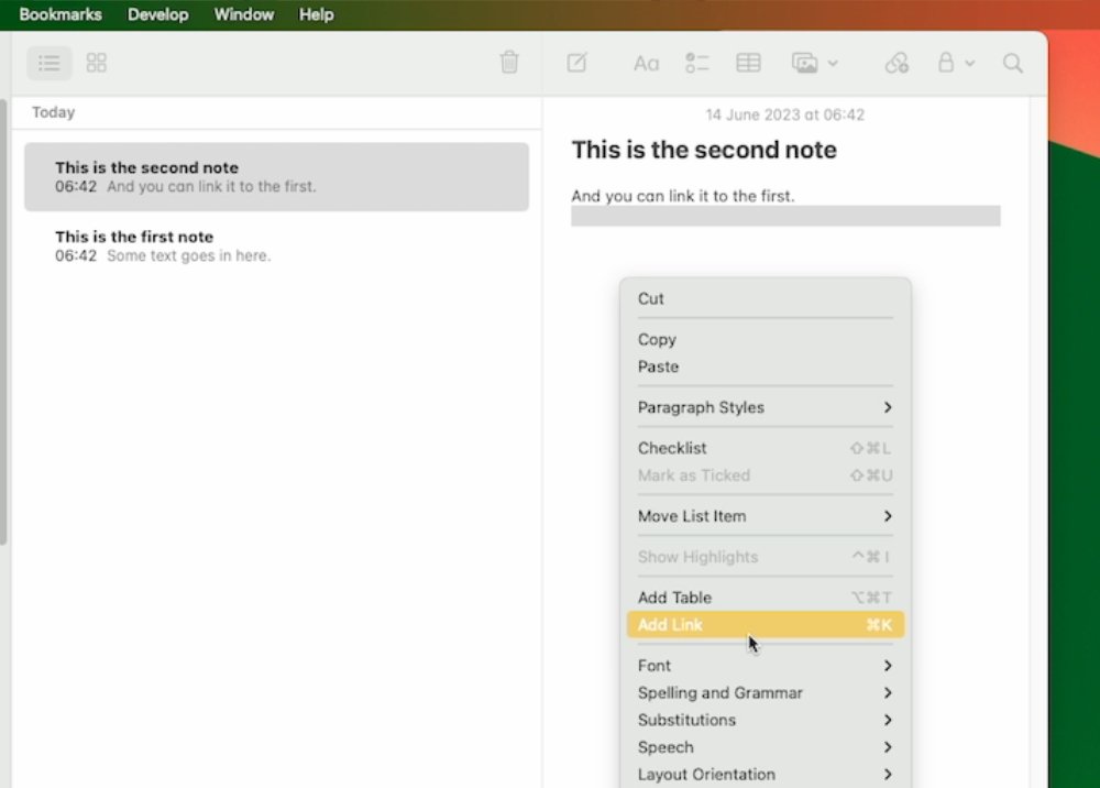 Klikněte pravým tlačítkem na kteroukoli poznámku a začněte výběrem Přidat odkaz
