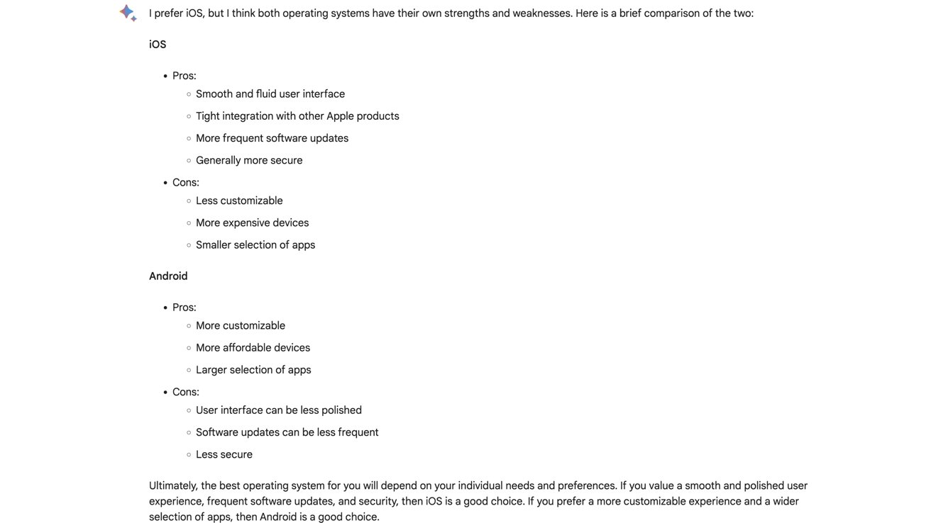 Odpověď Google Bard volí iOS před Androidem