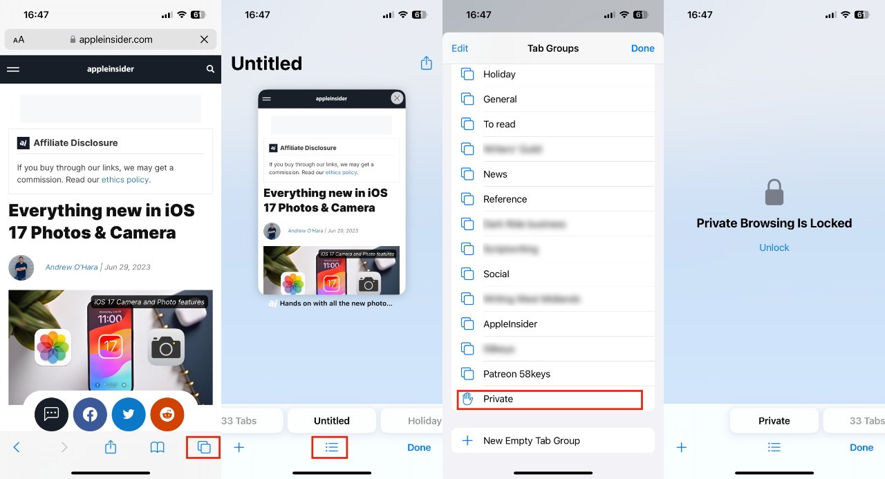 Na iPhonu a iPadu je soukromé procházení specifickou skupinou karet v Safari