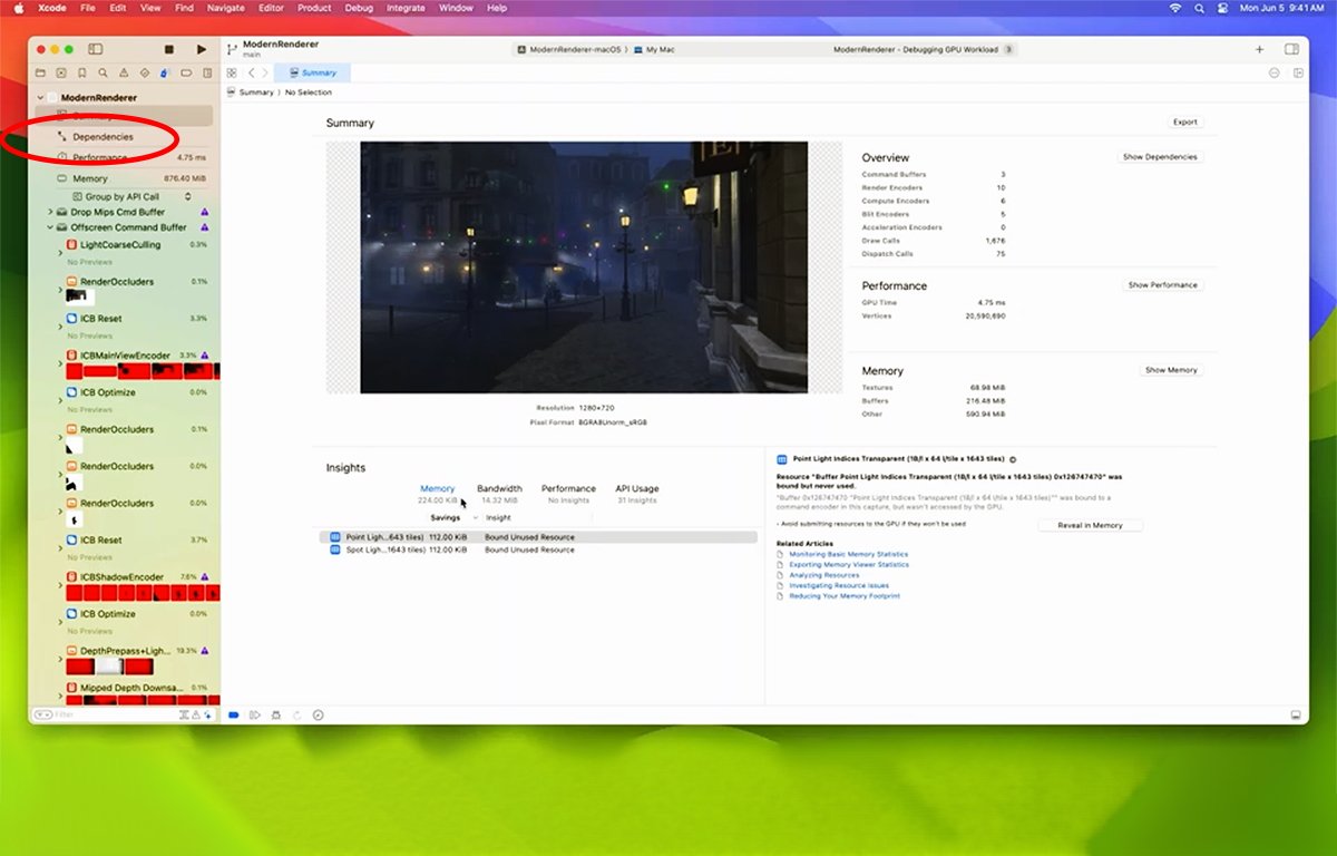 Otevření nástroje Metal Dependency Debugger.