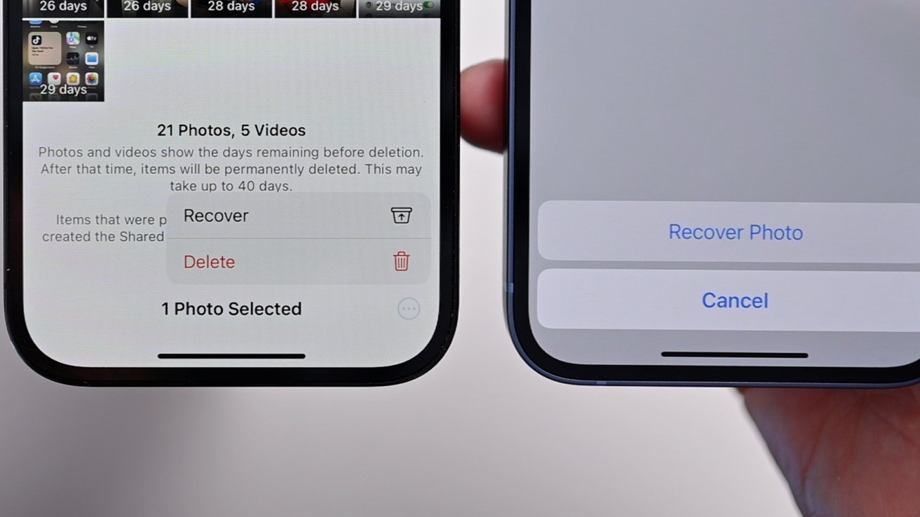 Obnova fotografií ve vývojářské beta 3 (vlevo) a vývojářské beta 2 (vpravo)