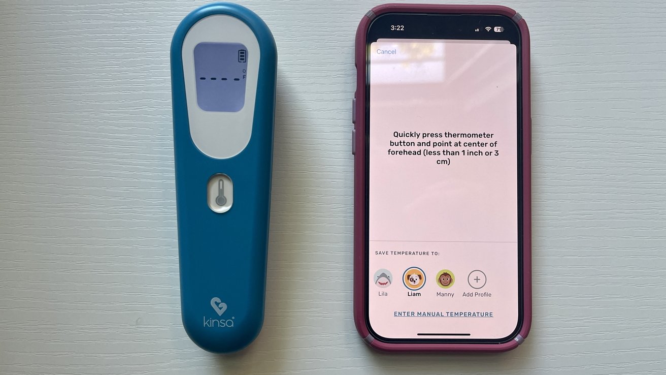 Teploměr Kinsa QuickScan mluví s aplikací, která vás provede procesem měření teploty