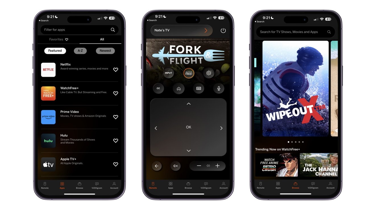 Vizio Mobile aplikace a ovládací prvky