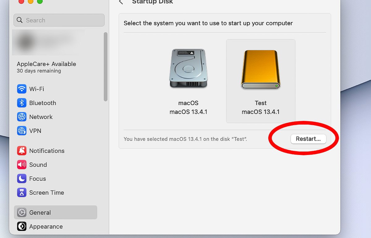 Nastavte nový externí svazek jako spouštěcí disketu.