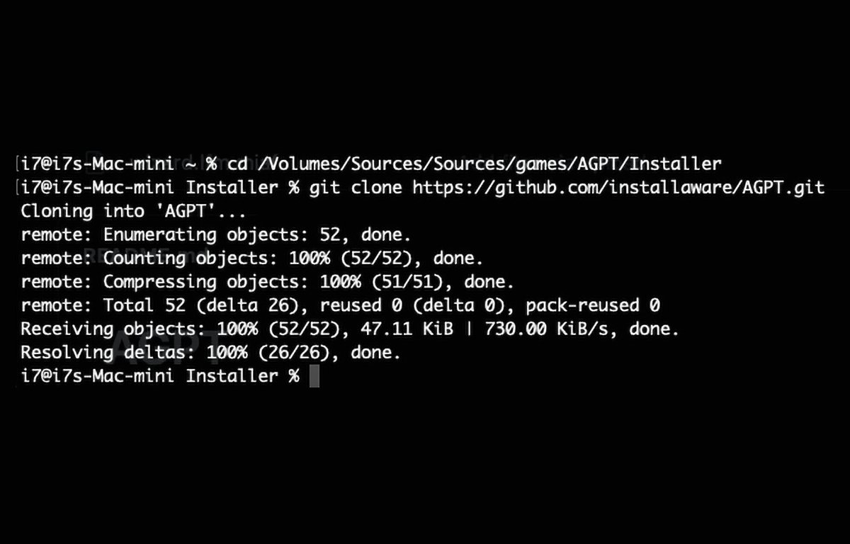 Příkaz git clone je dokončen.