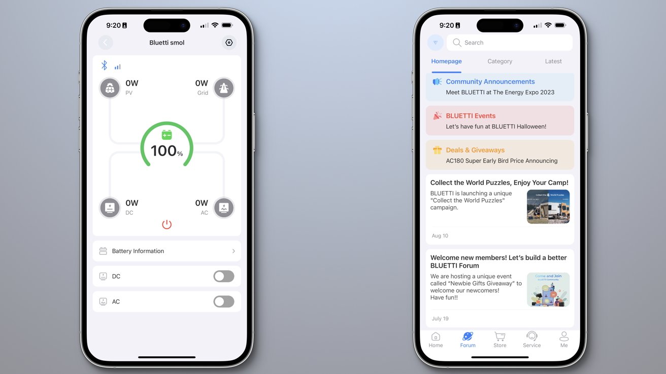 Aplikace Bluetti je jednoduchá, ale nabušená s fórem a záložkou obchodu