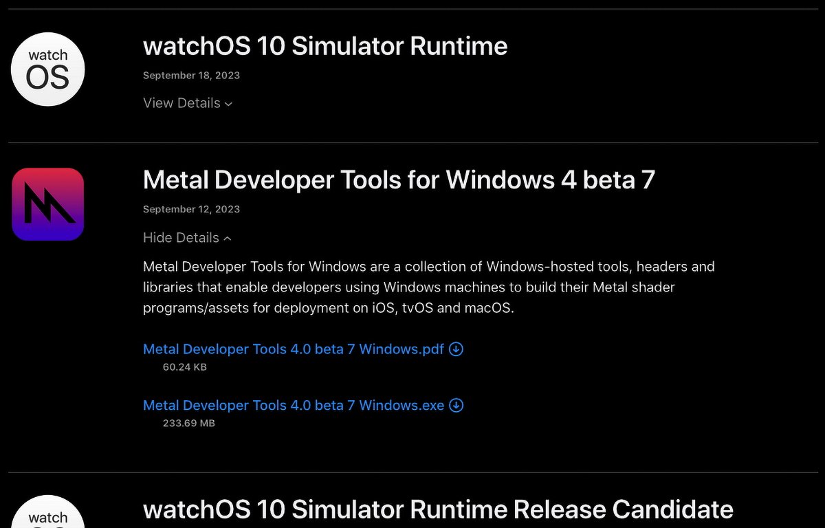 Stáhněte si Metal Developer Tools pro Windows 4.
