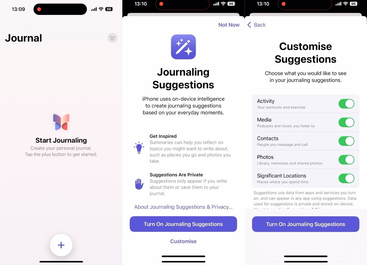 Při prvním spuštění deníku získáte mnoho možností —  prostě se zdá, že je už nikdy nenajdete