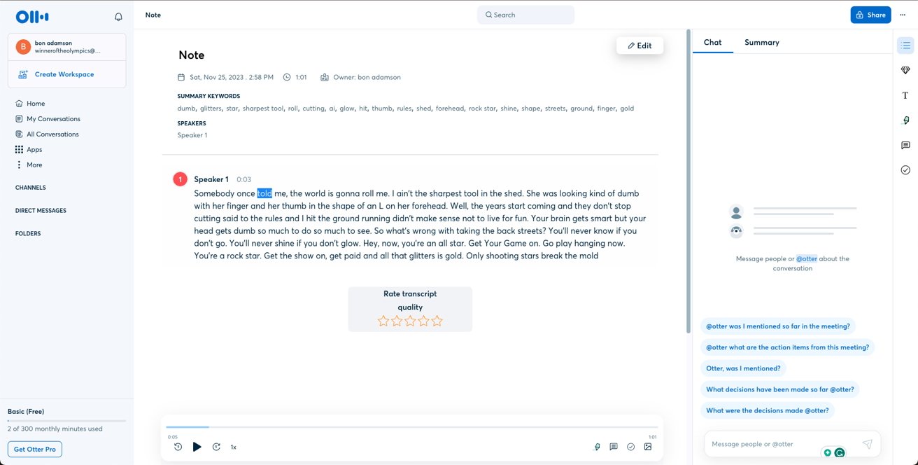 Otterův revidovaný průchod je velmi přesný, zvláště se zahrnutím časových razítek a popisků reproduktorů.