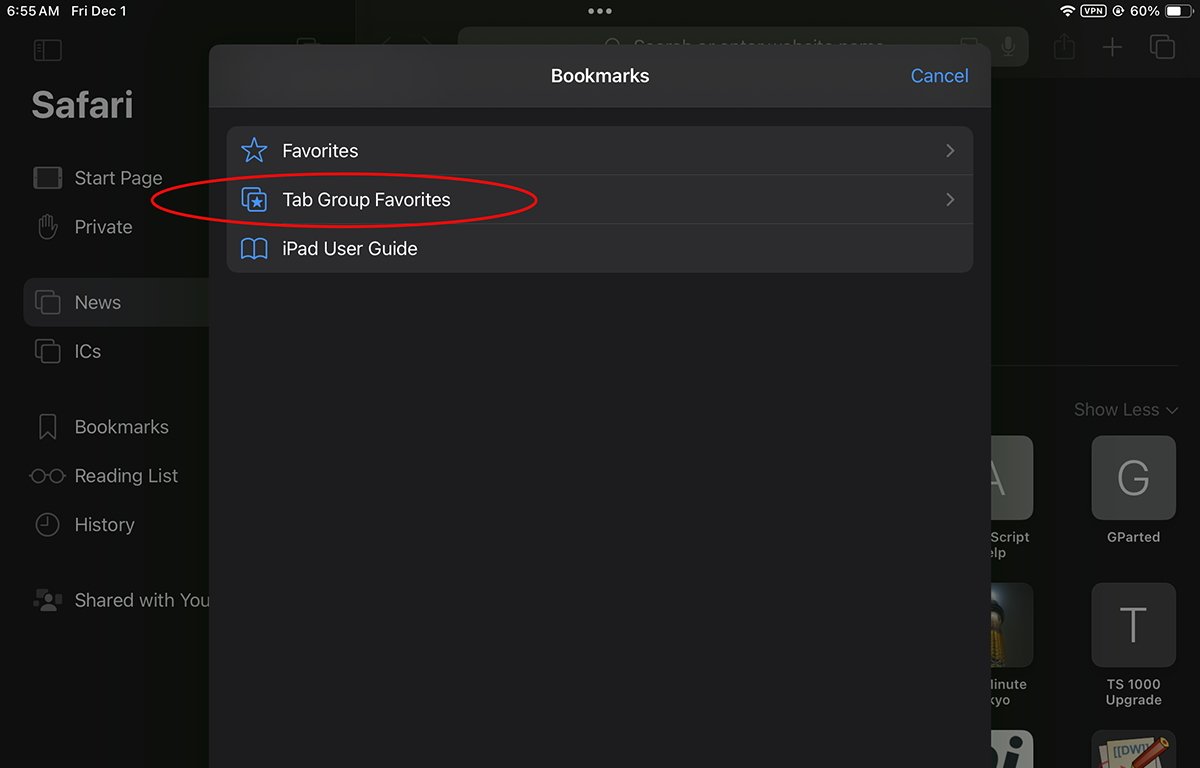 Záložky s oblíbenými skupinami karet.