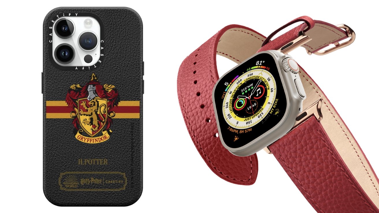 Zakázková pouzdra na iPhone (L) od Casetify a dvoucestný řemínek na hodinky v cukrové barvě (R)