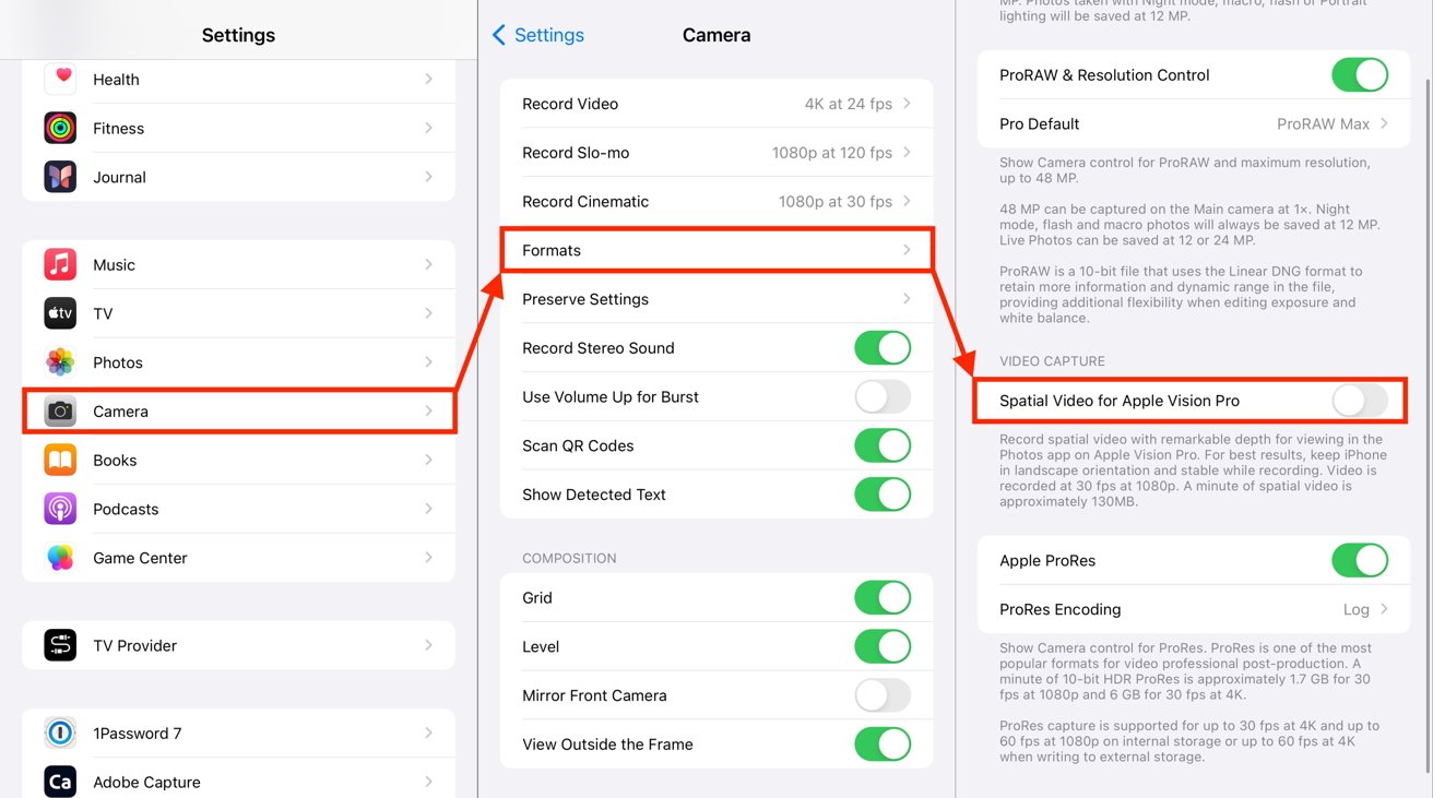 Povolení prostorového videa na iPhone 15 Pro Max v iOS 17.2