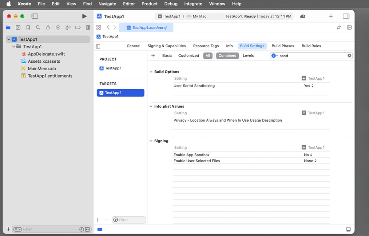 Cíl Xcode – v tomto případě pojmenovaný 
