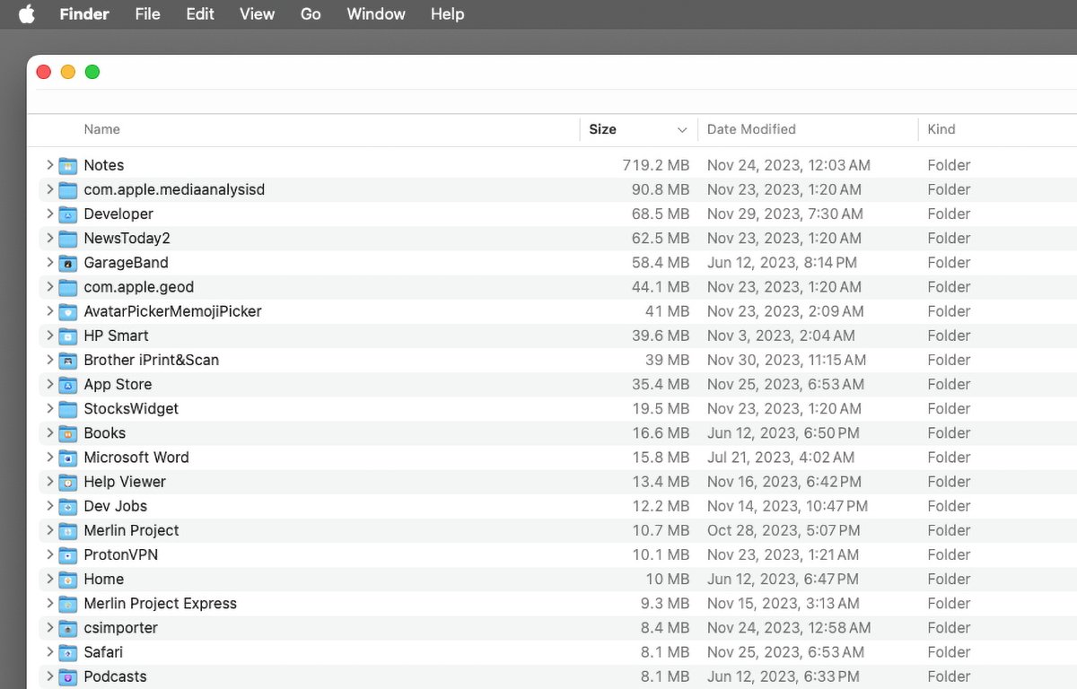 Složka ~/Library/Containers – se složkou pro každou aplikaci uvnitř.
