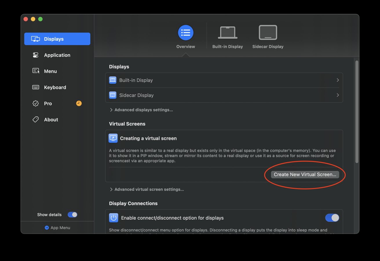 Vytvořte virtuální obrazovku v BetterDisplay.