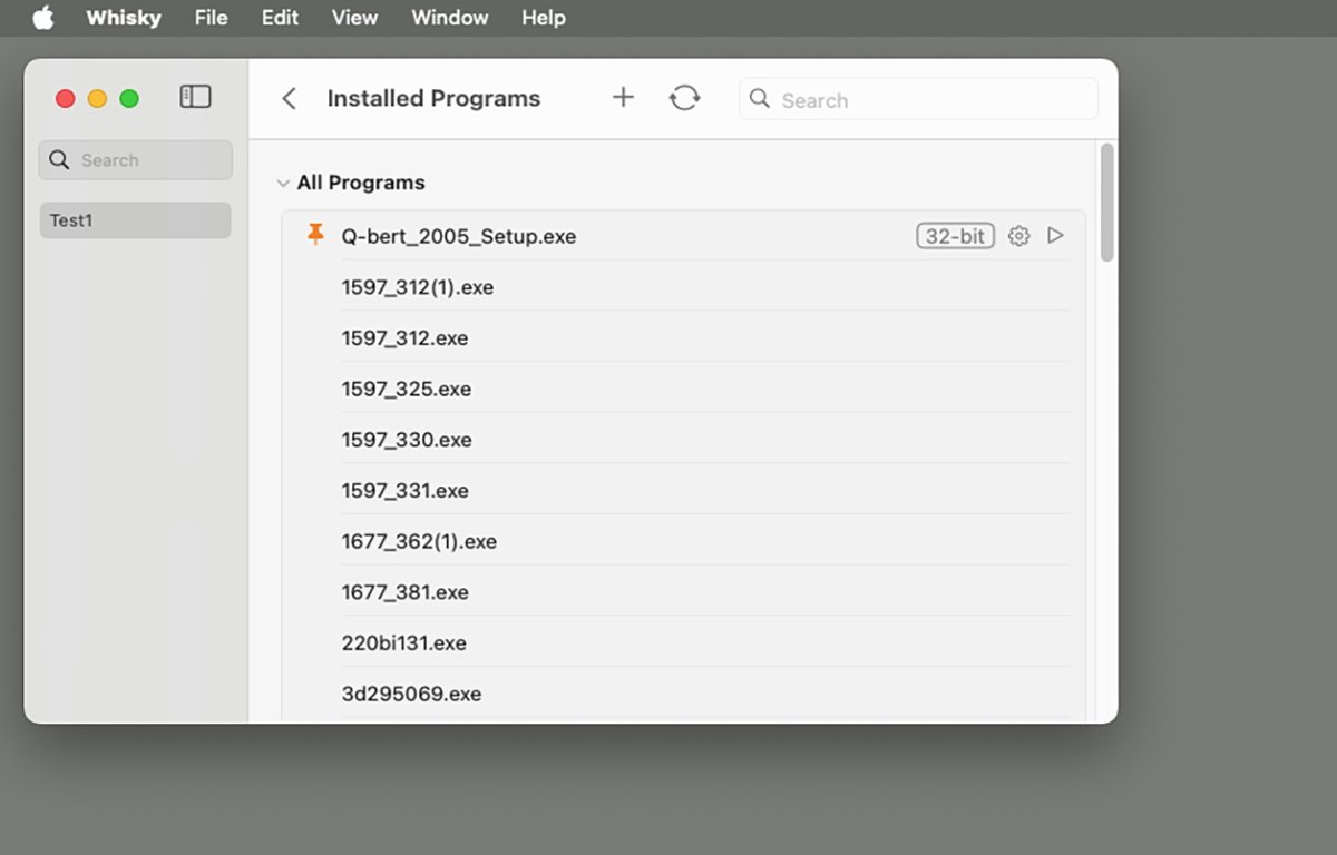 Nainstalované programy pro tuto láhev.