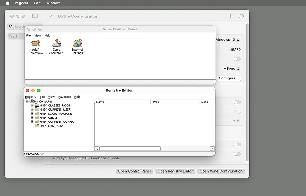 Aplikace Wine Win32 na macOS.