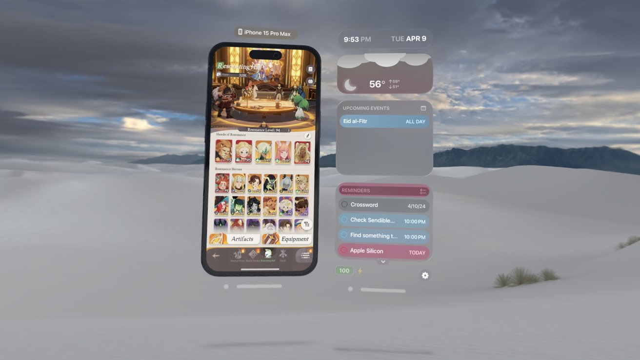 Rámeček s 'AFK Journey' otevřený na virtuálním iPhone vedle GlanceBar