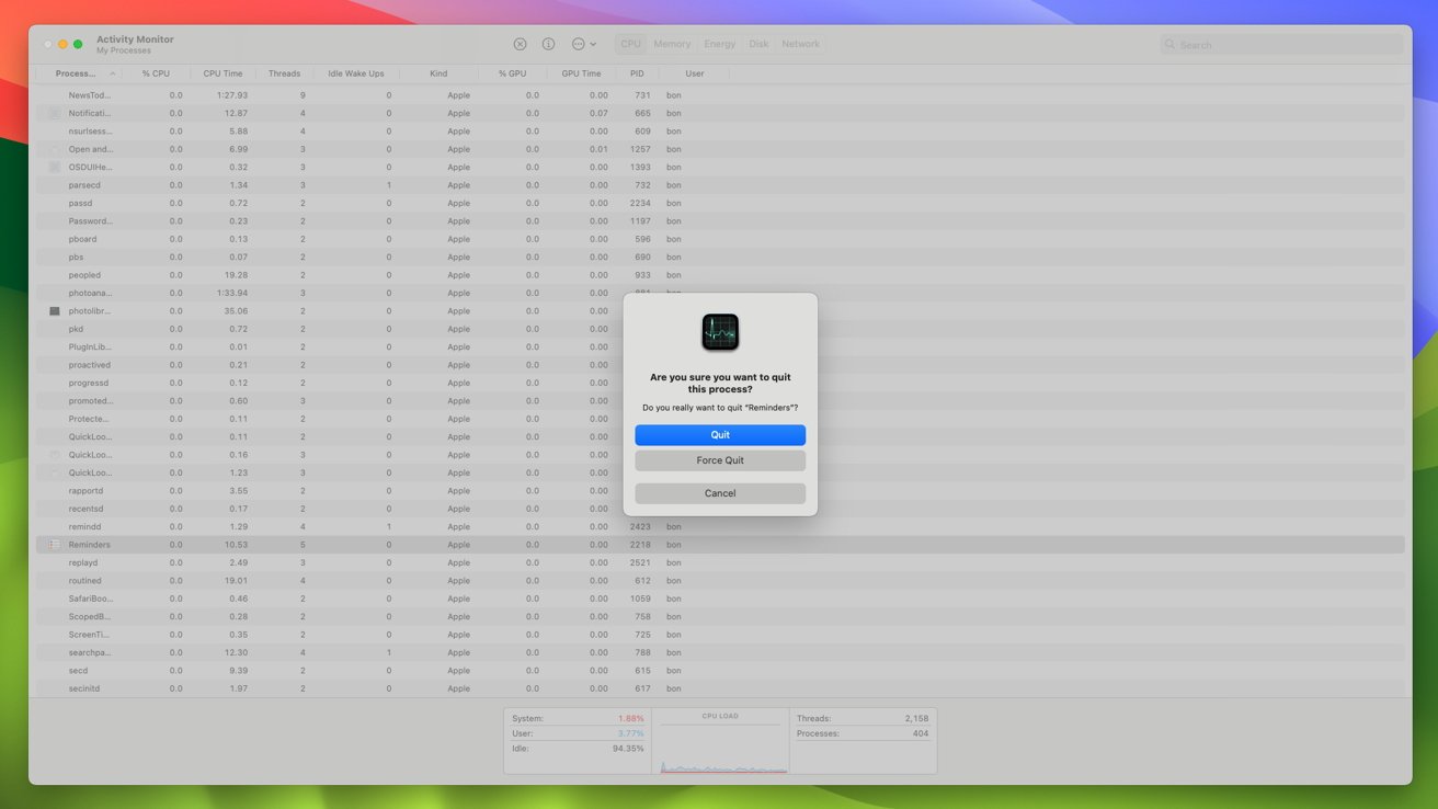 Ukončení nabídky Správce činností