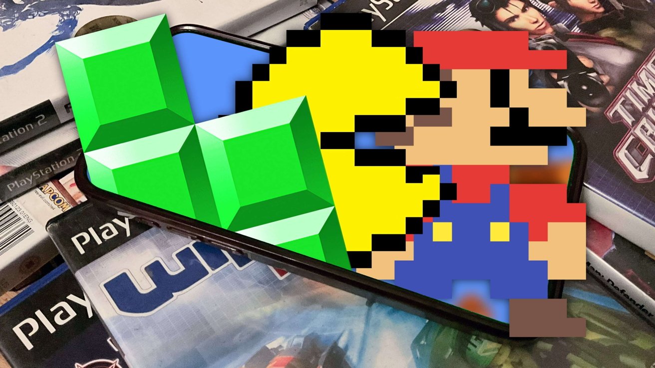 Blok Tetris, Mario a Pac Man mezi různými případy videoher.