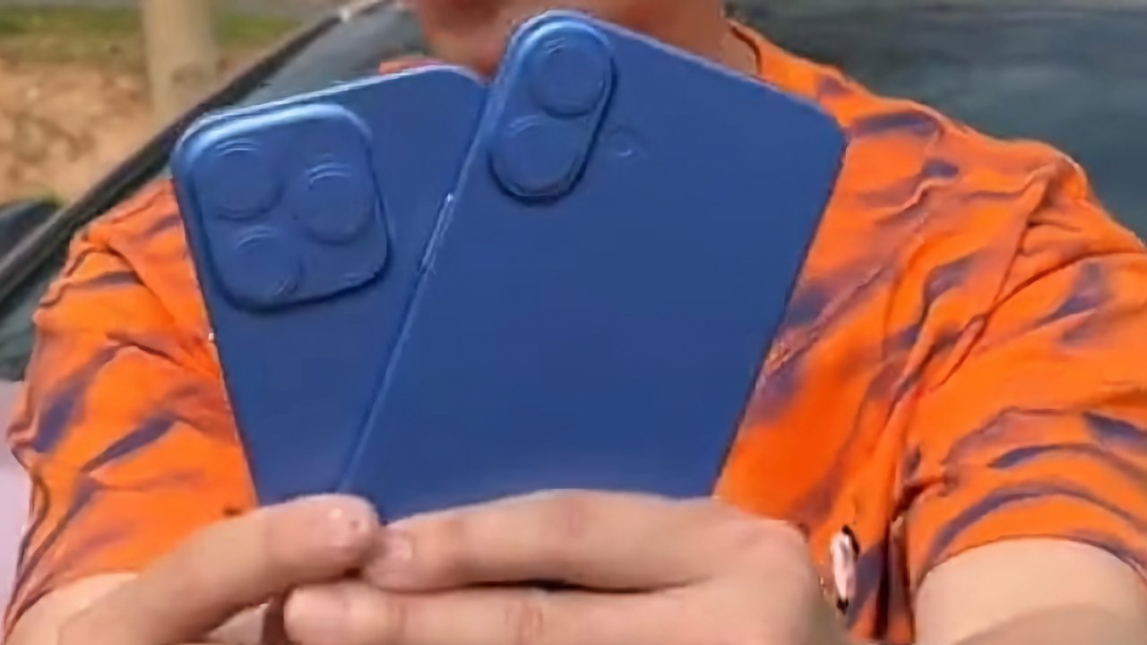 Údajné makety zařízení iPhone 16 Pro (vlevo) a iPhone 16 (vpravo), od března 2024