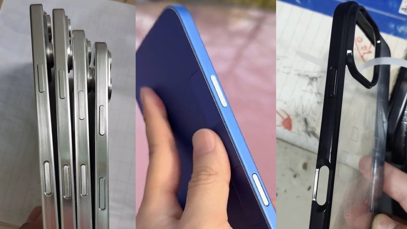 Různé modely rekvizit a pouzdra zobrazující umístění tlačítka Capture