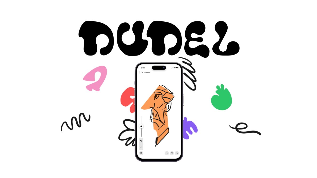 Smartphone s čmáranicí mužské tváře na obrazovce, tučný text „Čmáranice“ nahoře, obklopený barevnými abstraktními tvary na bílém pozadí.